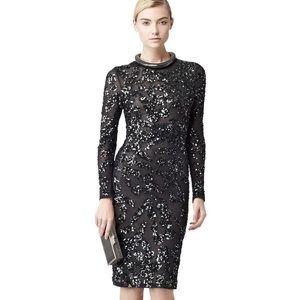 Reiss Emma Black Sequin Embroidered Bodycon Dress